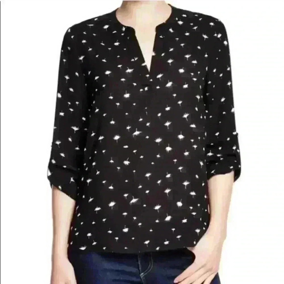 Daniel Rainn Black & White Dandelion Print Split Neck Blouse 3/4 Sleeve Top $88 - Picture 1 of 11